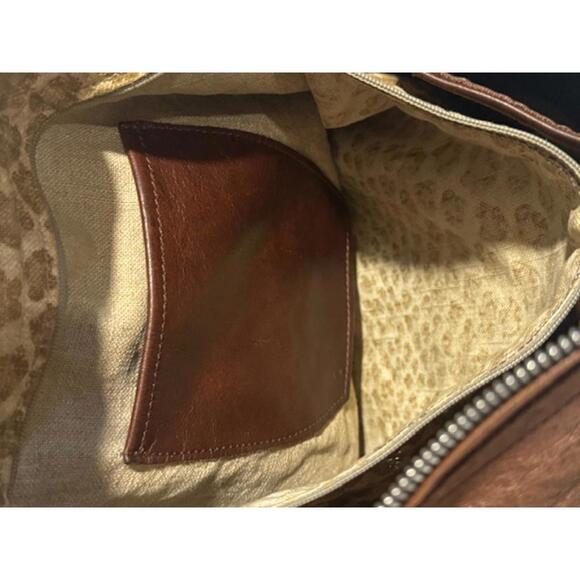 VTG GENUINE LEATHER ROUGH AND TUMBLE NATASHA DURHAM SHOULDER BAG BROWN CHEETAH - Picture 4 of 9